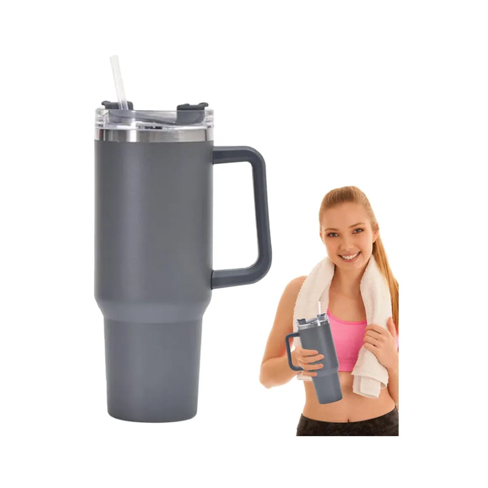 1.2L Double-Walled Stainless Steel Thermal Tumbler With Straw