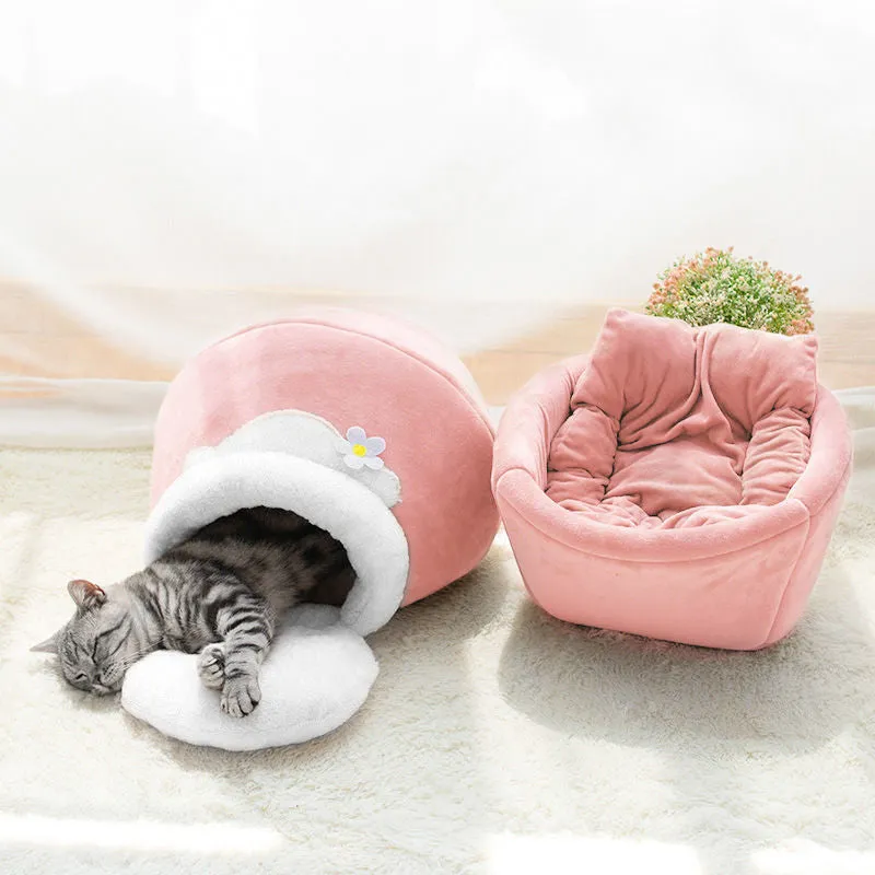 3-in-1 Cat And Dog Pet House Basin-shaped Cave Soft Bed