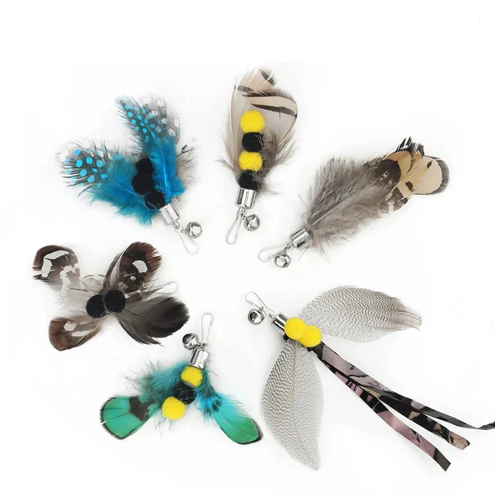 6-Piece Mixed Simulation Insect Cat Teaser Toy Set with Feather Replacements