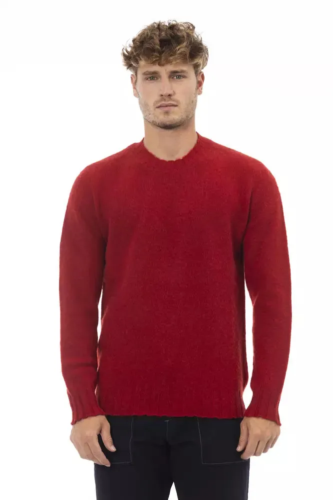 Alpha Studio Elegant Crewneck Wool Sweater in Bold Red