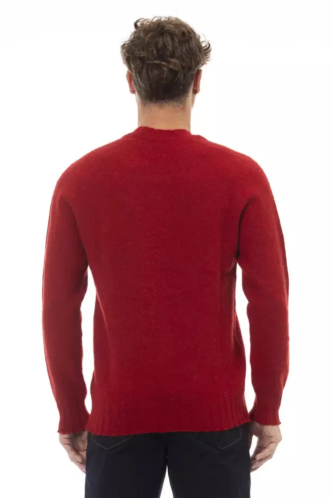 Alpha Studio Elegant Crewneck Wool Sweater in Bold Red