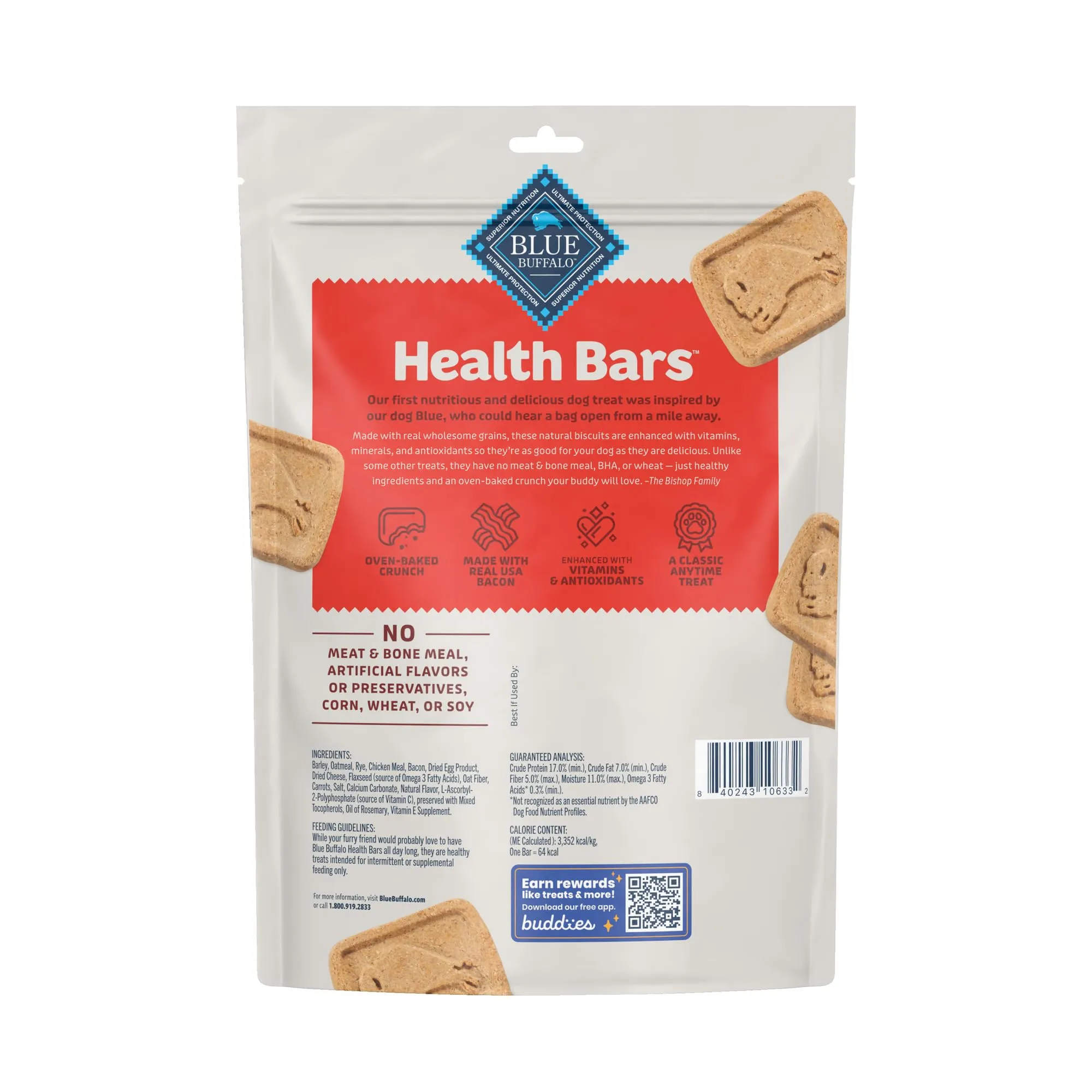 Blue Buffalo Health Bars Natural Crunchy Dog Treats Biscuits, Bacon, Egg & Cheese 16-oz Bag