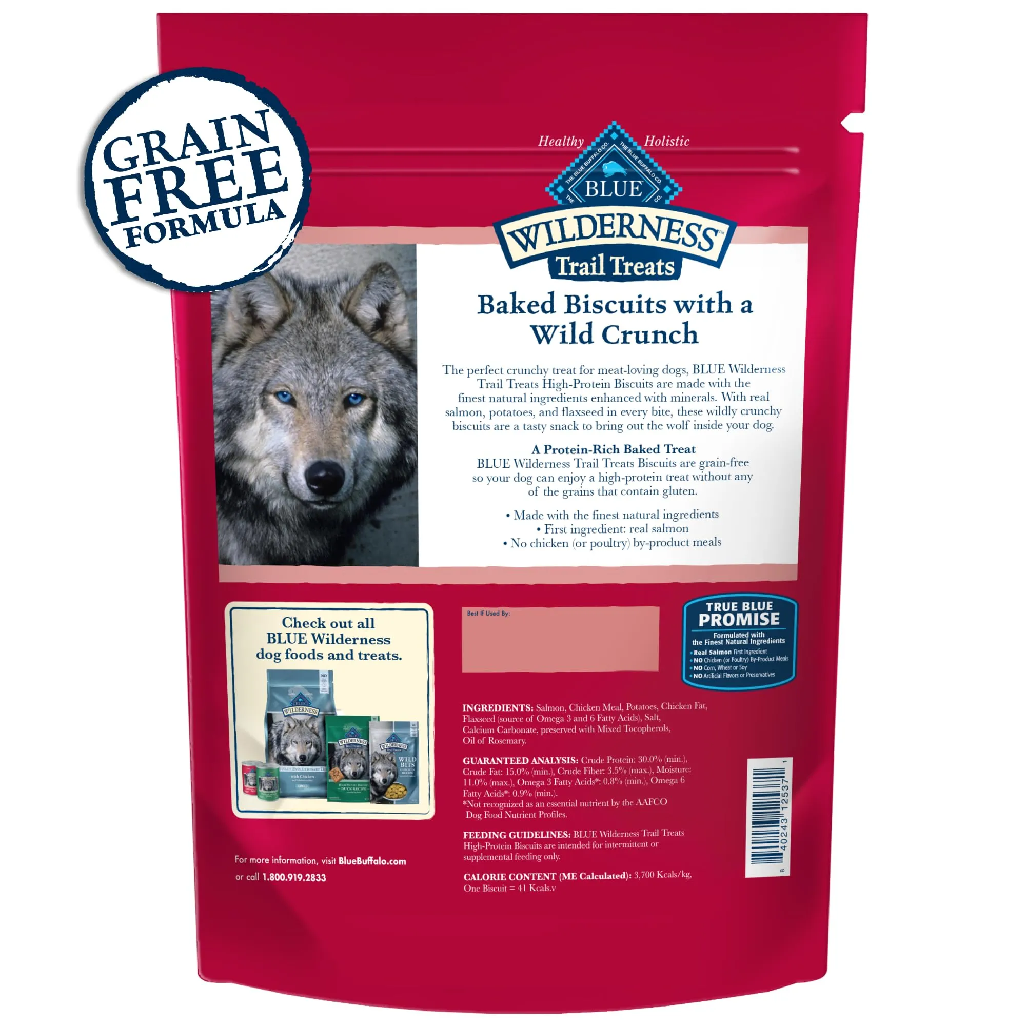 Blue Buffalo Wilderness Trail Treats Crunchy Dog Biscuits, Grain-Free and High-Protein Dog Treats Made with Natural Ingredients, Salmon Recipe 24-oz. Bag