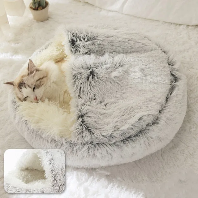 Cave Bed Hooded Donut Cozy Soft Plush Dog Bed