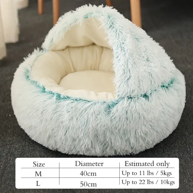 Cave Bed Hooded Donut Cozy Soft Plush Dog Bed