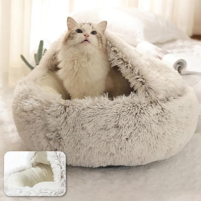 Cave Bed Hooded Donut Cozy Soft Plush Dog Bed