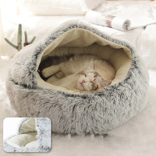 Cave Bed Hooded Donut Cozy Soft Plush Dog Bed