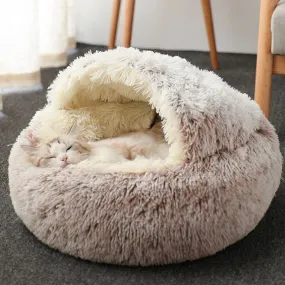 Cave Bed Hooded Donut Cozy Soft Plush Dog Bed