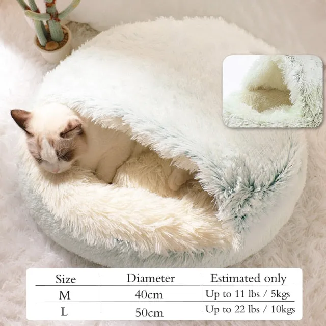 Cave Bed Hooded Donut Cozy Soft Plush Dog Bed