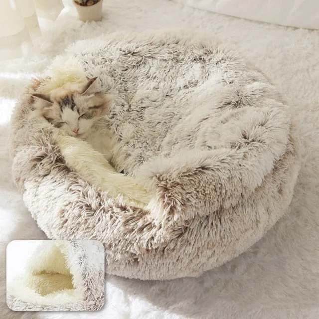 Cave Bed Hooded Donut Cozy Soft Plush Dog Bed