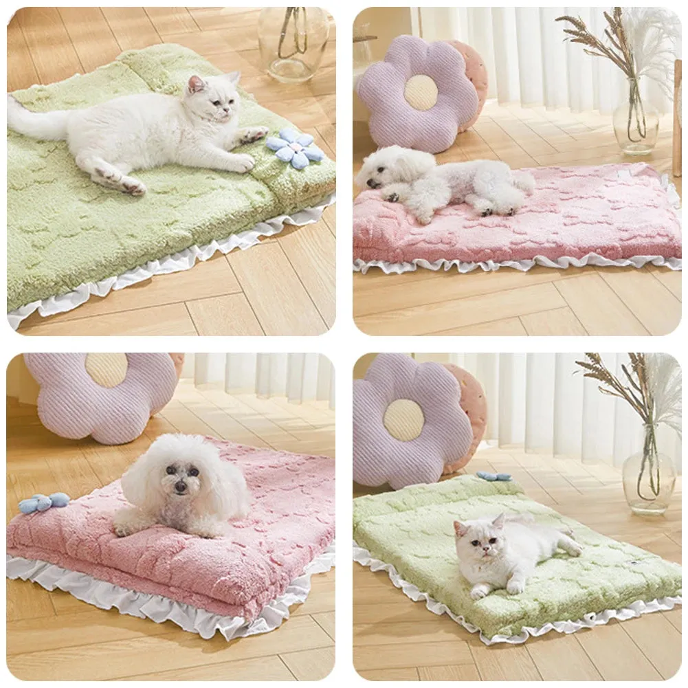 Cute Washable Soft Plush Dog Bed - Comfortable Pet Mattress, Dog Cushion, Puppy Blanket for Indoor Cat and Dog Mat