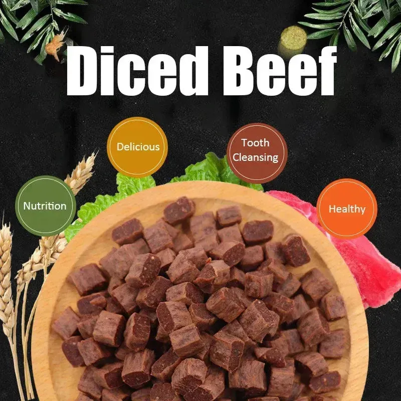 Diced Beef Dog Snack - Chewy, Nutritious Training Treat for Dogs & Puppies