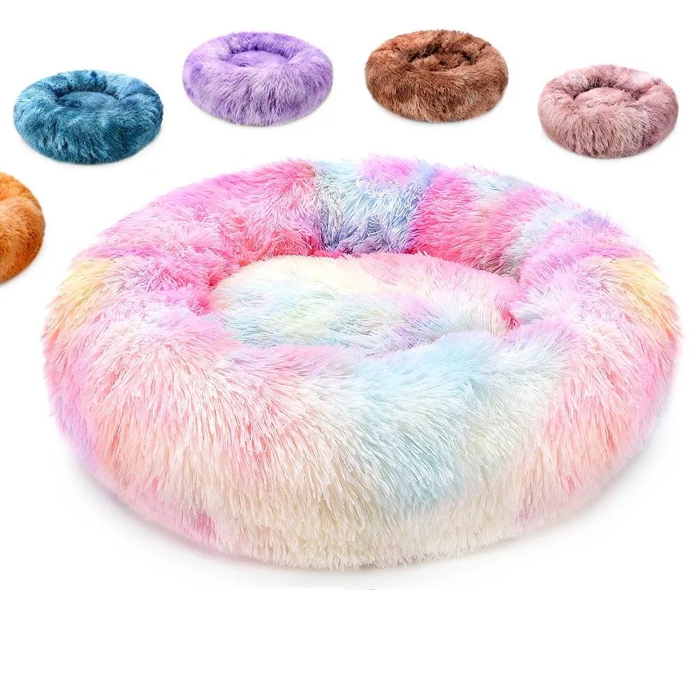 Dog Cat Super Soft Round Velvet Washable Long Plush  Best Pet Dog Bed