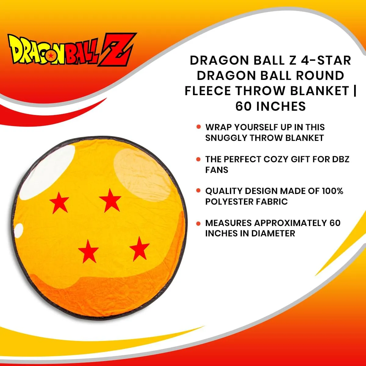 Dragon Ball Z 4-Star Dragon Ball Round Fleece Throw Blanket | 48 Inches