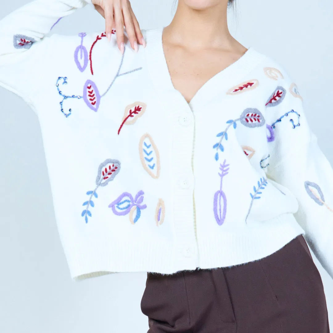 Embroidered botanical button-up cardigan wholesale