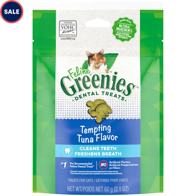 FELINE GREENIES Adult Natural Dental Care Cat Treats, Tuna Recipe