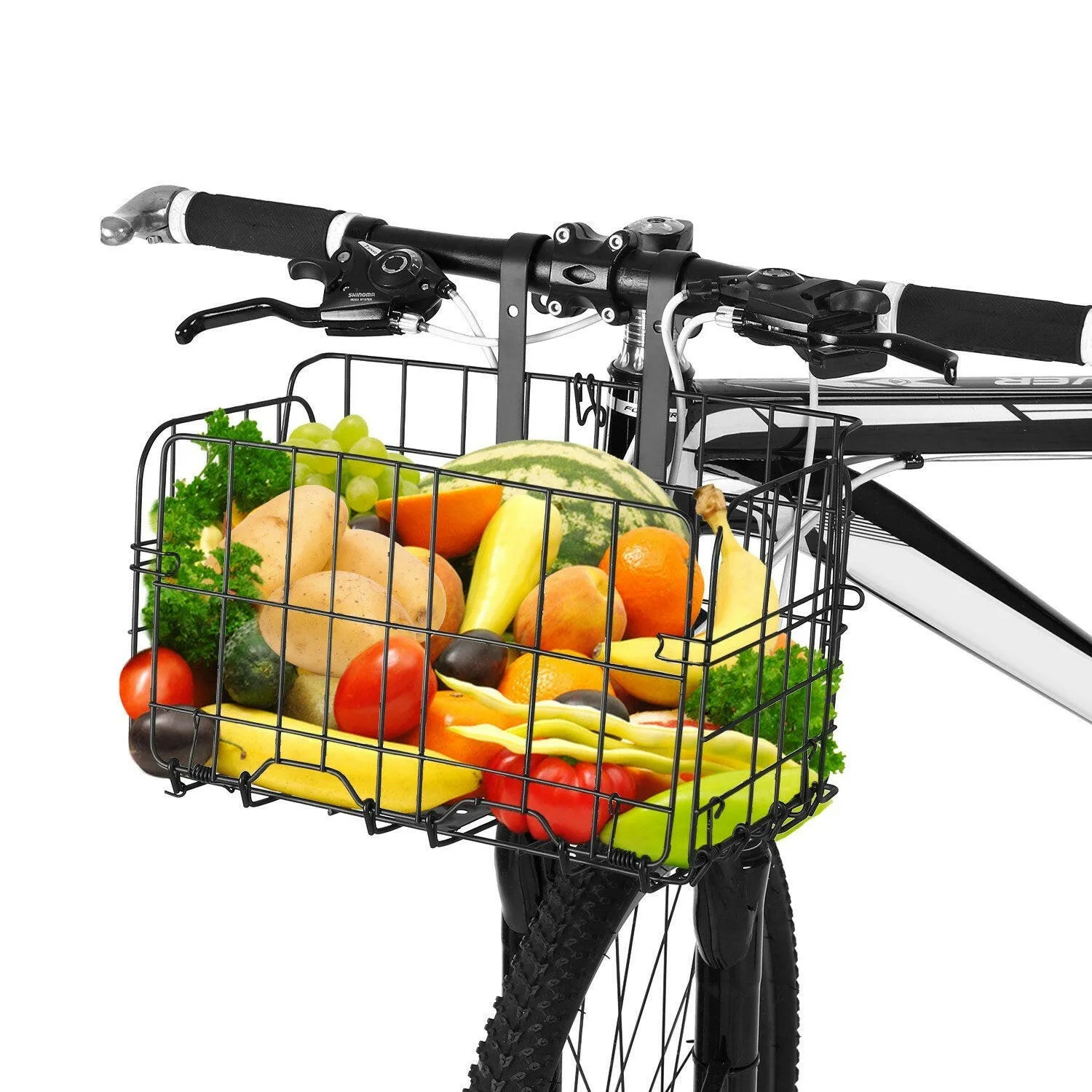 Folding Bike Basket Detchable Steel Wire Bike Handlebar Front Basket Bicycle Rear Rack Hanging Basket Cycling Cargo Carrier