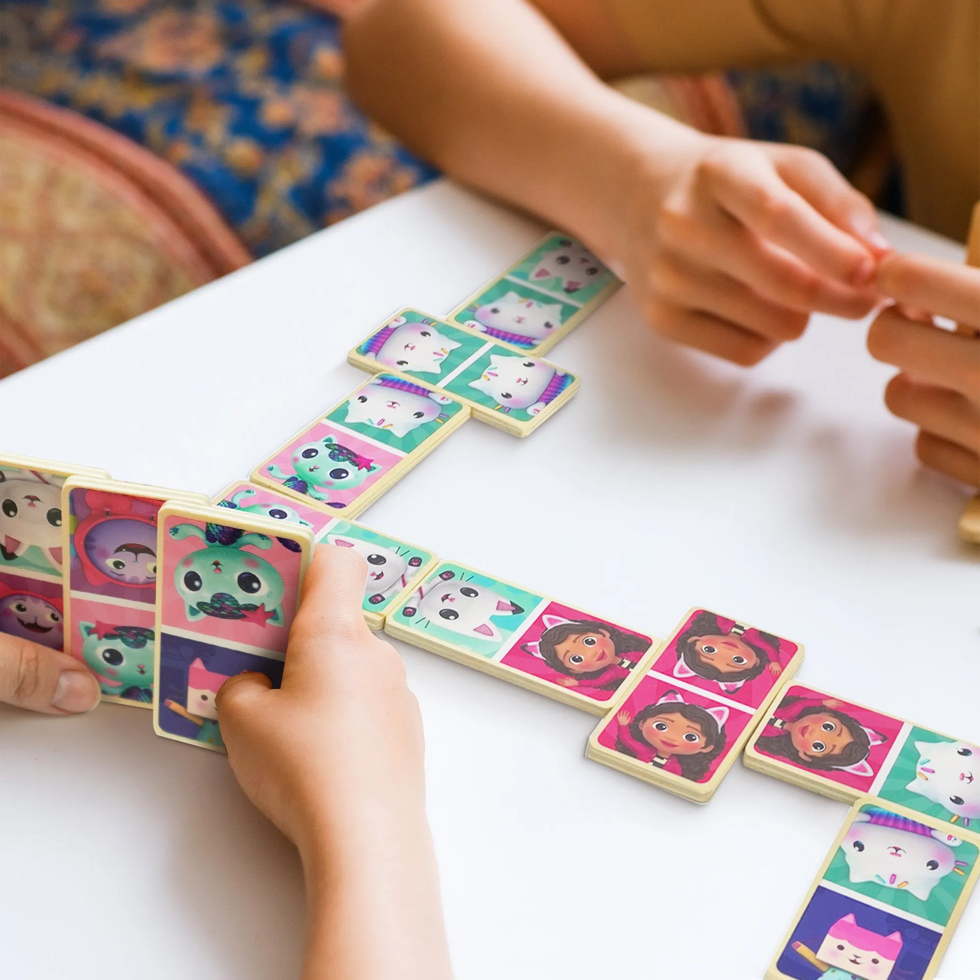 Gabby's Dollhouse Wooden Dominoes - Fun Matching Game for Kids, Durable Wooden Pieces in a Handy Portable Tub