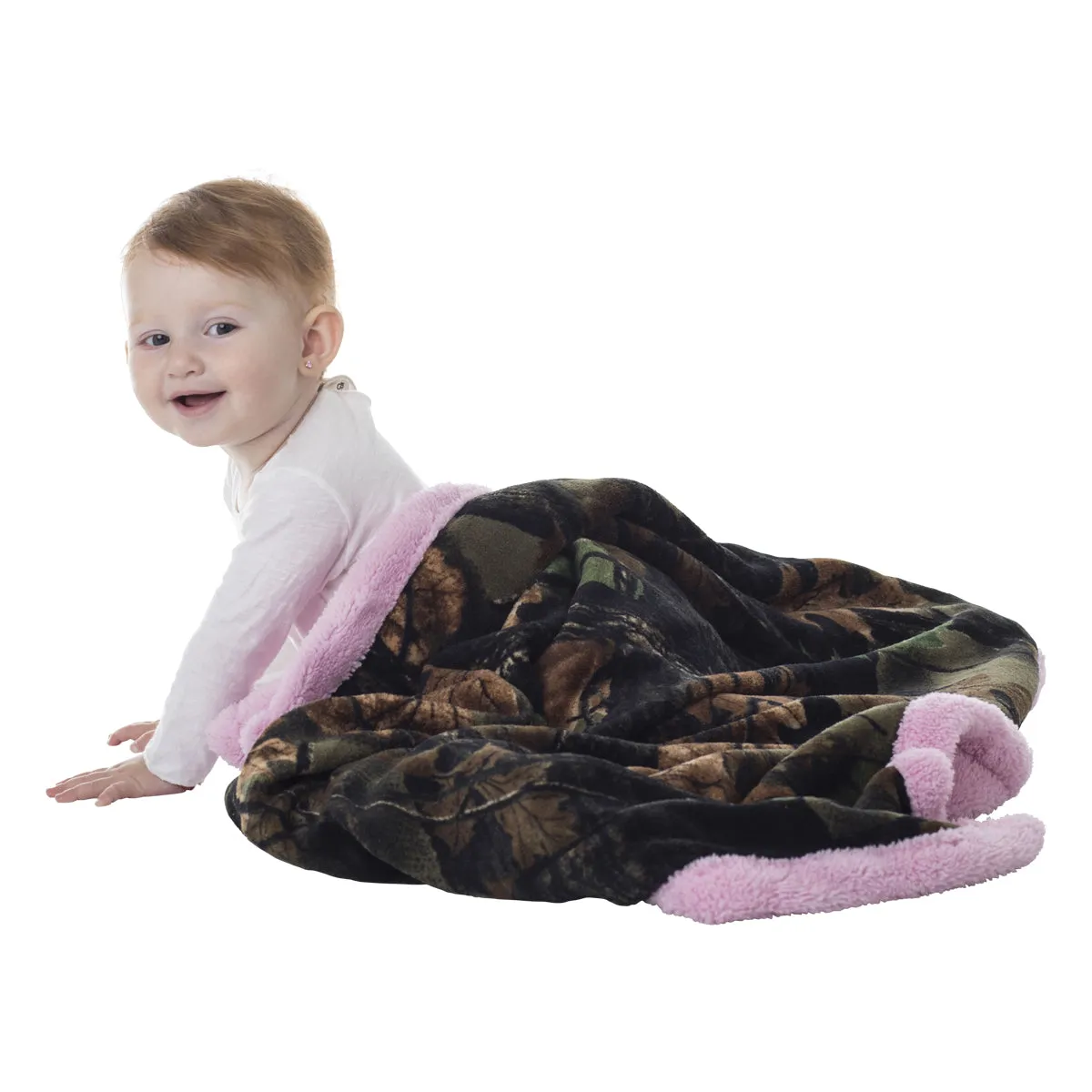 Highland Timber Camo Plush Fleece Sherpa Baby Blanket