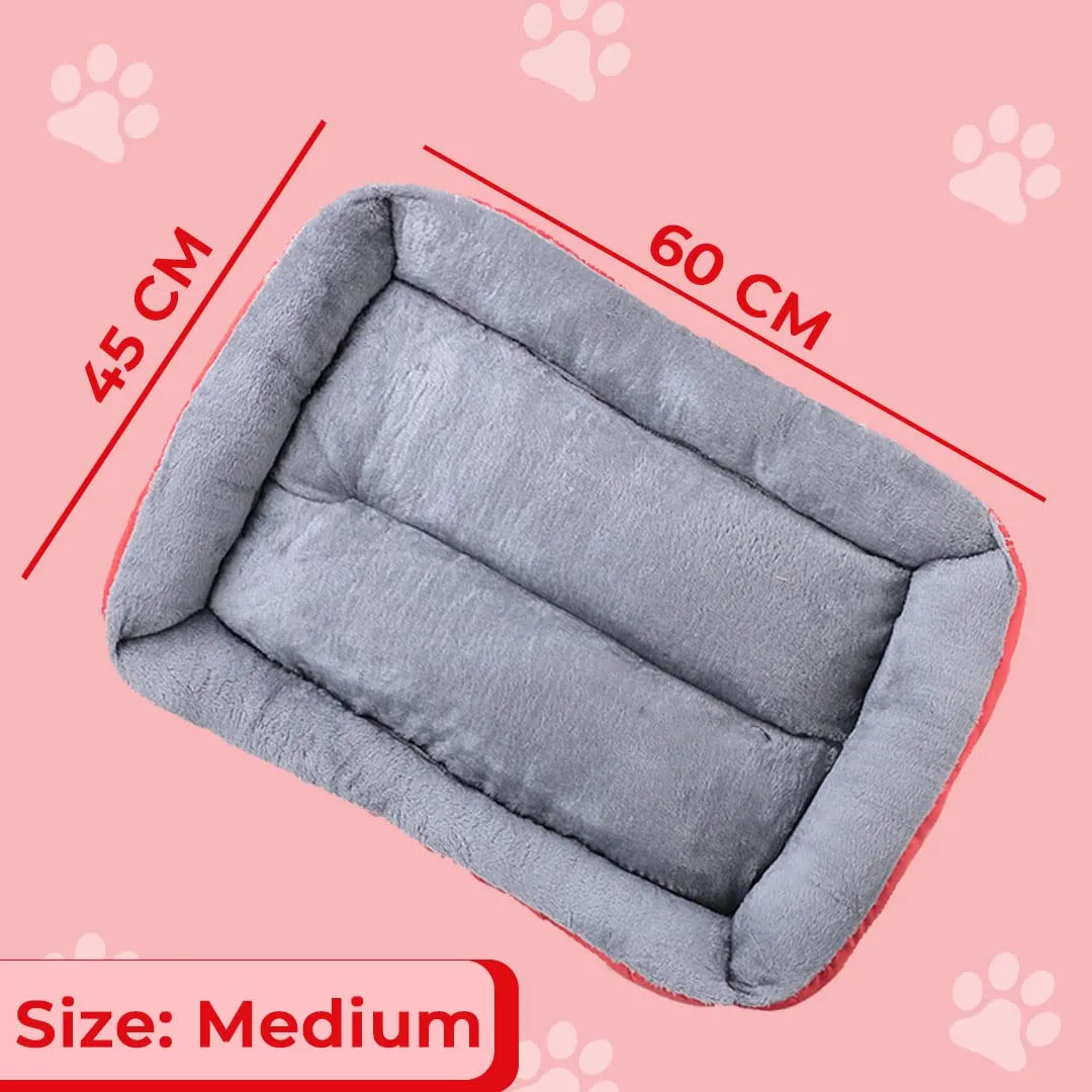 Homestic Dog & Cat Bed|Super Soft Plush Top Pet Bed|Oxford Cloth Polyester Filling|Machine Washable Dog Bed|Rectangular Cat Bed with Rise-Edge Pillow|QY036R-M|Red