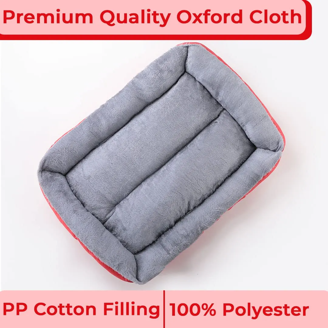 Homestic Dog & Cat Bed|Super Soft Plush Top Pet Bed|Oxford Cloth Polyester Filling|Machine Washable Dog Bed|Rectangular Cat Bed with Rise-Edge Pillow|QY036R-M|Red