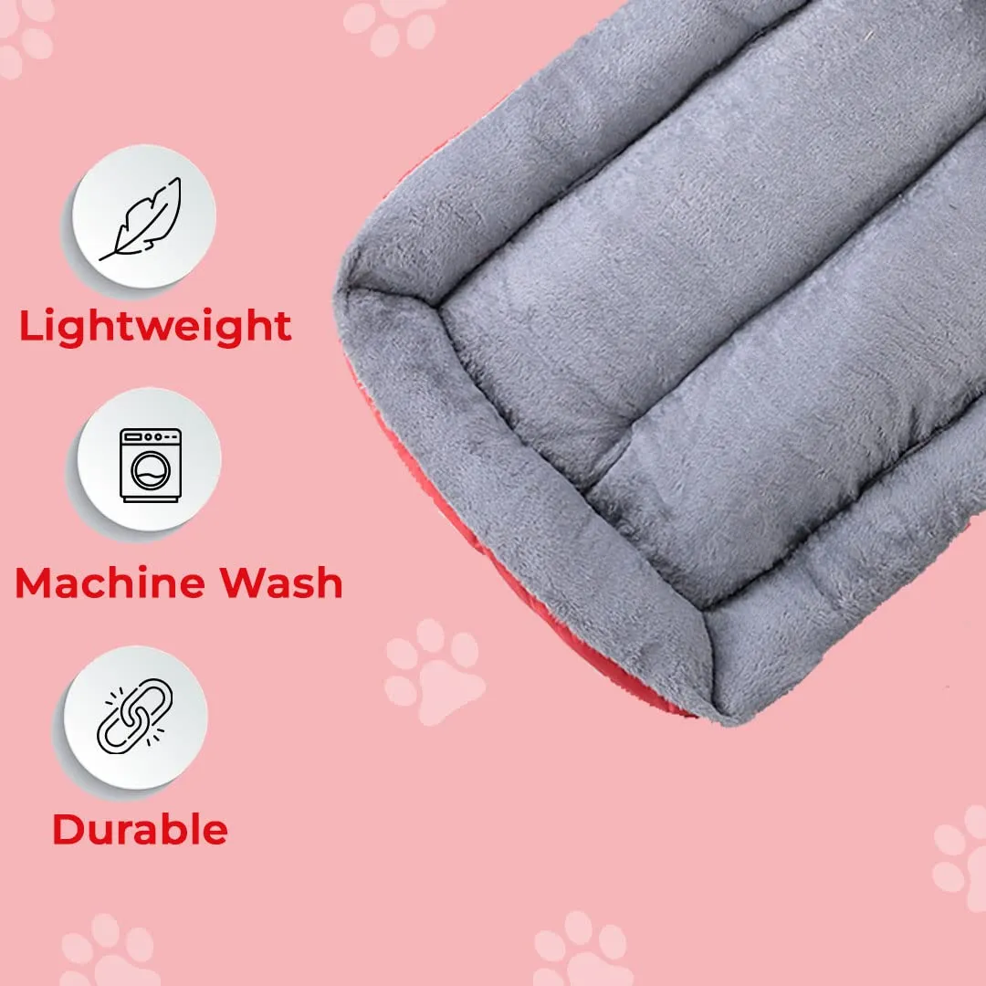 Homestic Dog & Cat Bed|Super Soft Plush Top Pet Bed|Oxford Cloth Polyester Filling|Machine Washable Dog Bed|Rectangular Cat Bed with Rise-Edge Pillow|QY036R-M|Red