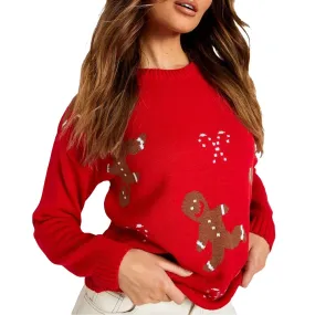 Ivyshape | Casual Print Sweater Gingerbread for Women