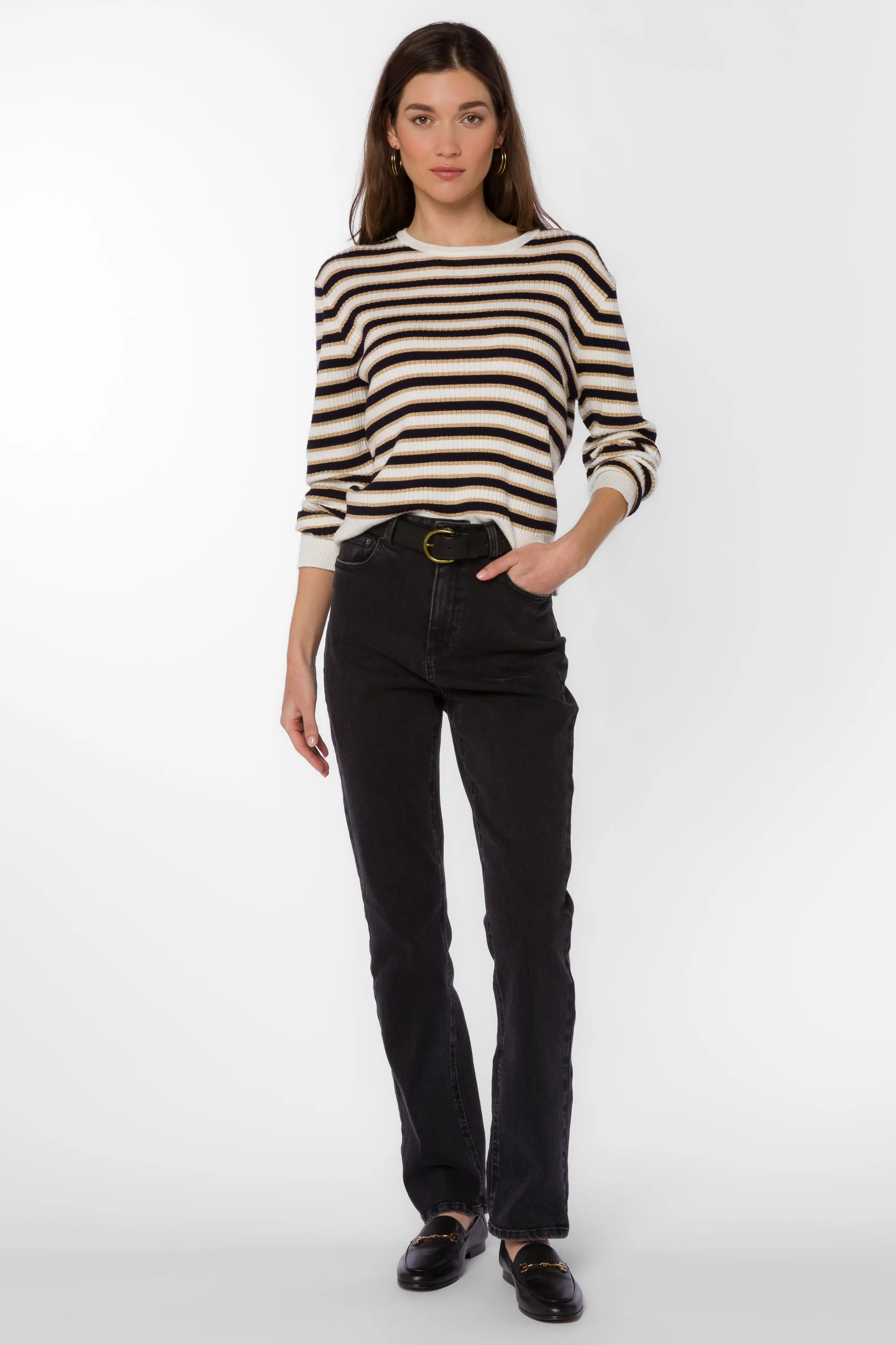 Janiyah Navy Gold Stripe Sweater