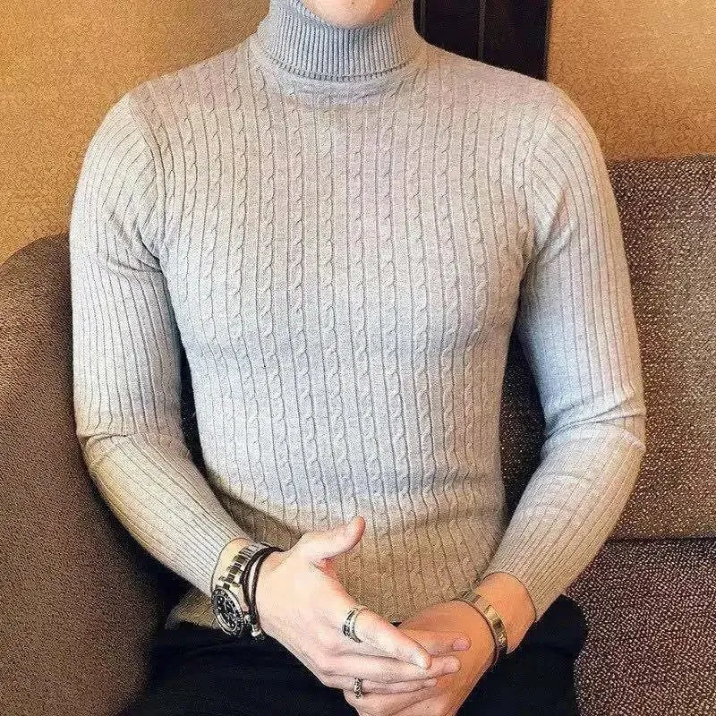 Korean Fashion Autumn Men Casual Vintage Style Sweater Wool Turtleneck