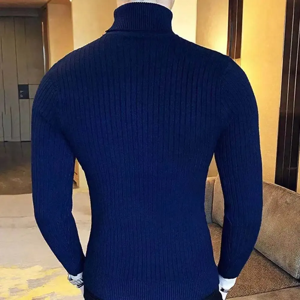 Korean Fashion Autumn Men Casual Vintage Style Sweater Wool Turtleneck