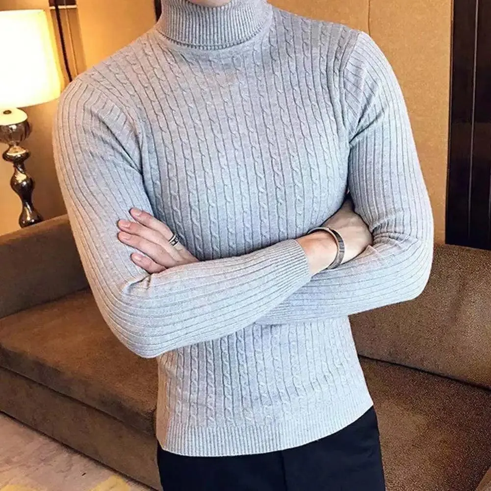 Korean Fashion Autumn Men Casual Vintage Style Sweater Wool Turtleneck