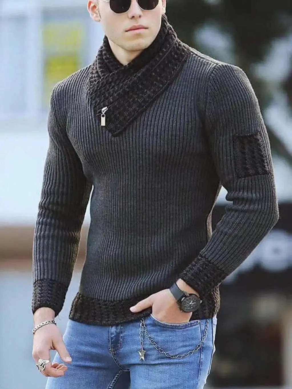 Korean Fashion Autumn Men Casual Vintage Style Sweater Wool Turtleneck