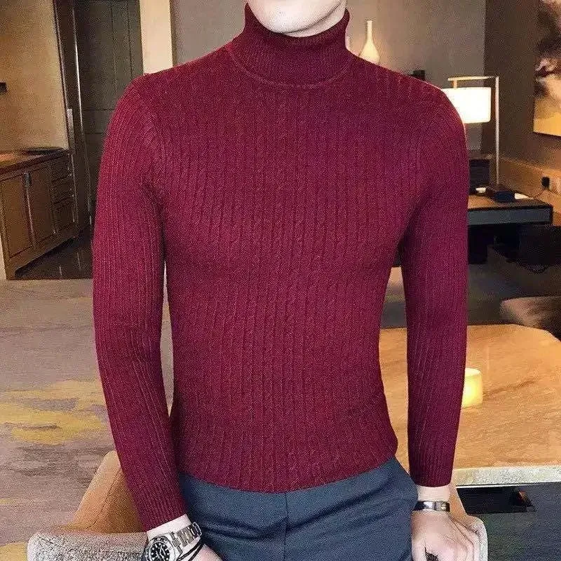 Korean Fashion Autumn Men Casual Vintage Style Sweater Wool Turtleneck