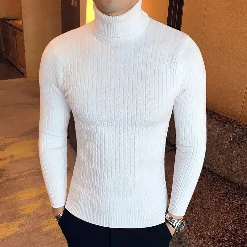 Korean Fashion Autumn Men Casual Vintage Style Sweater Wool Turtleneck