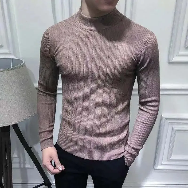 Korean Fashion Autumn Men Casual Vintage Style Sweater Wool Turtleneck