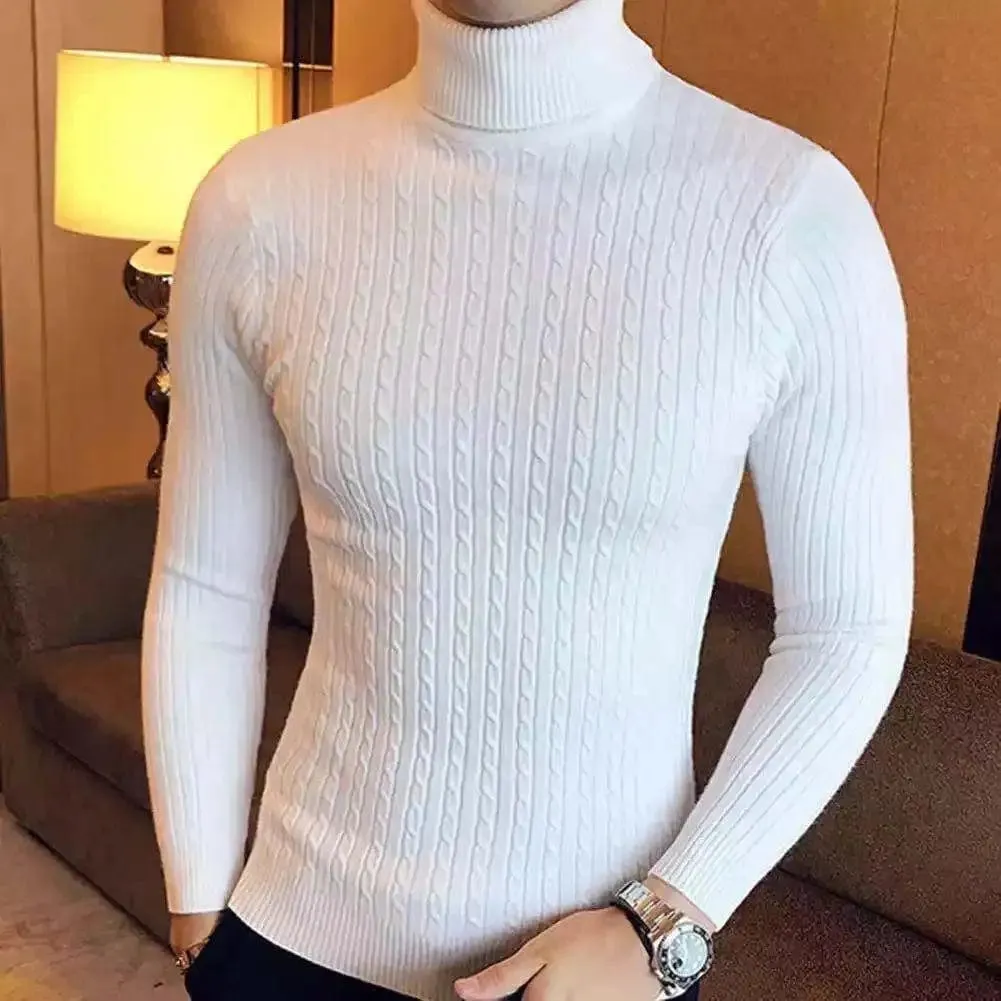 Korean Fashion Autumn Men Casual Vintage Style Sweater Wool Turtleneck