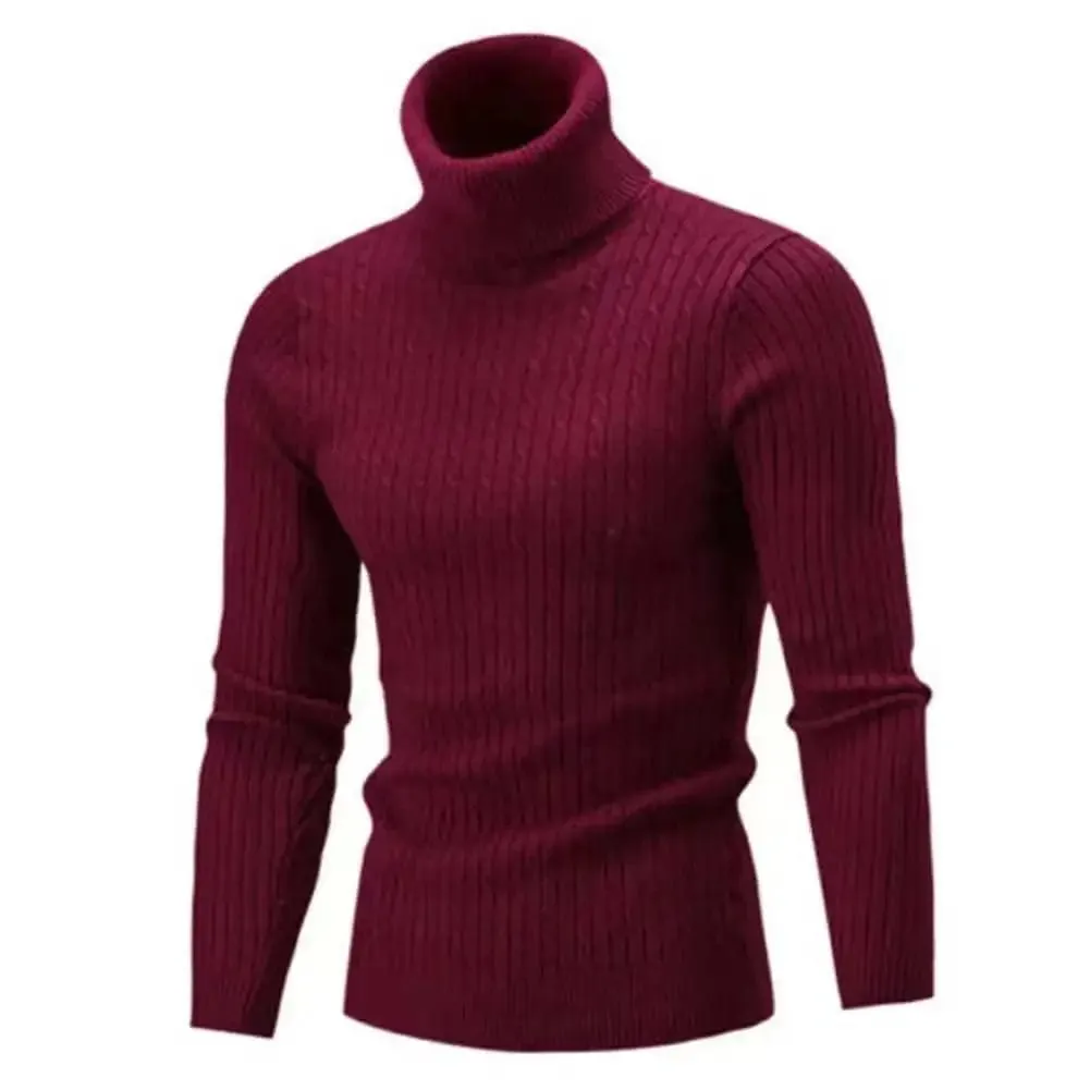 Korean Fashion Autumn Men Casual Vintage Style Sweater Wool Turtleneck