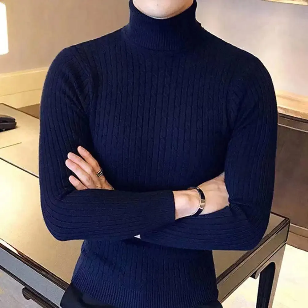 Korean Fashion Autumn Men Casual Vintage Style Sweater Wool Turtleneck