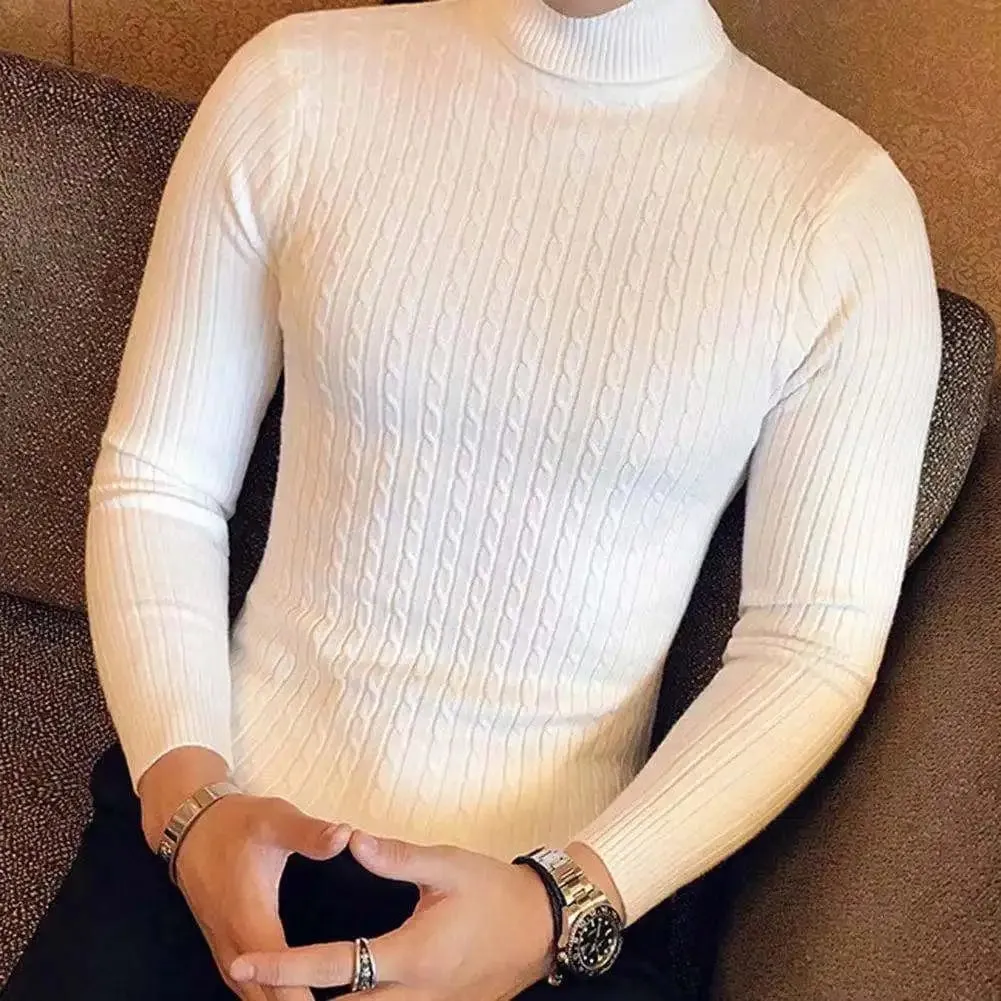 Korean Fashion Autumn Men Casual Vintage Style Sweater Wool Turtleneck