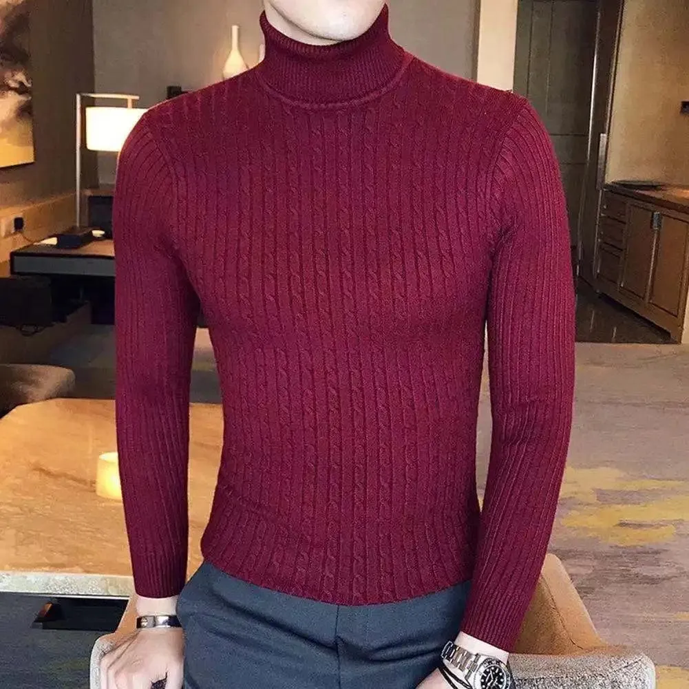 Korean Fashion Autumn Men Casual Vintage Style Sweater Wool Turtleneck