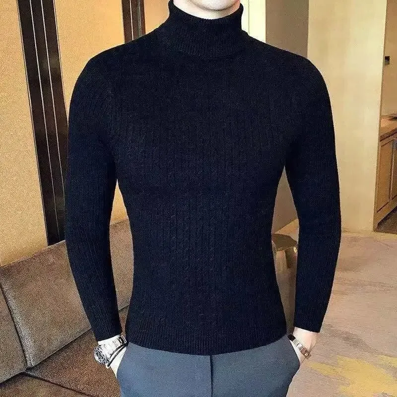 Korean Fashion Autumn Men Casual Vintage Style Sweater Wool Turtleneck