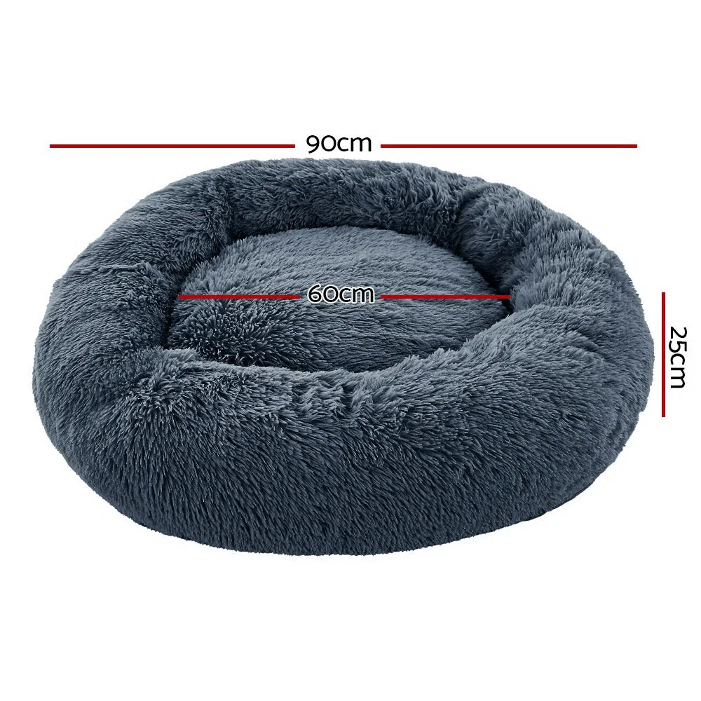 LARGE Dog Beds Pet 90cm Calming Soft Plush - Dark Grey