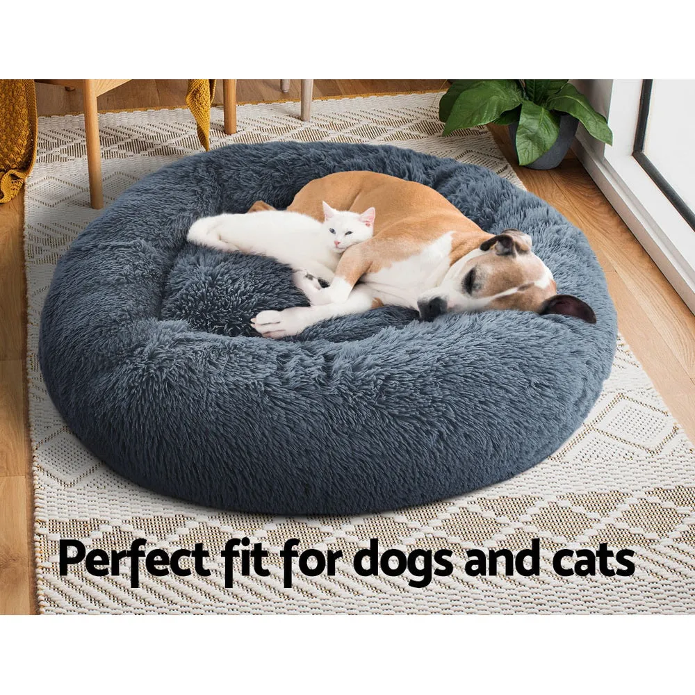 LARGE Dog Beds Pet 90cm Calming Soft Plush - Dark Grey