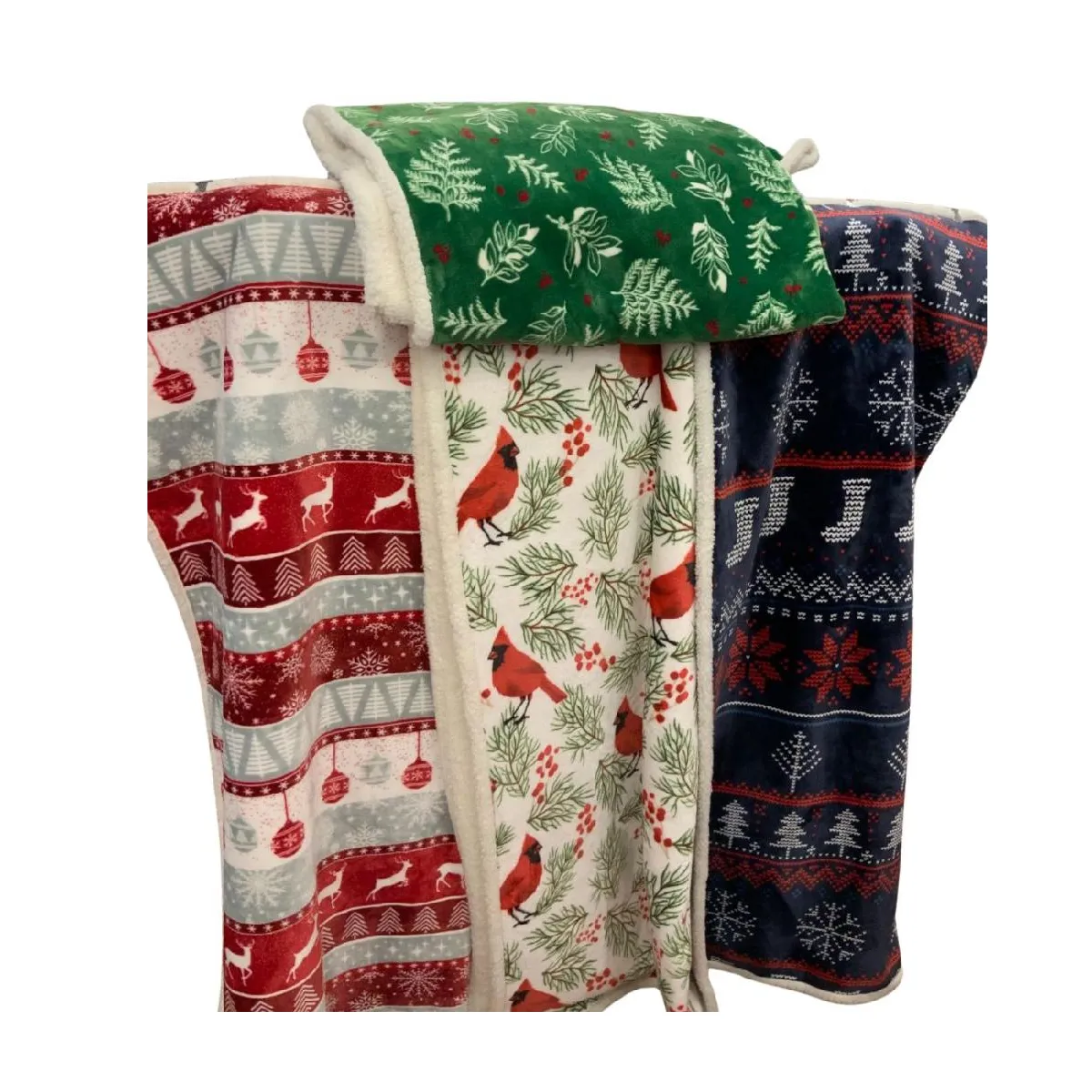 Leaves & Berries Green Holiday Sherpa Blanket Throw 50"x60"