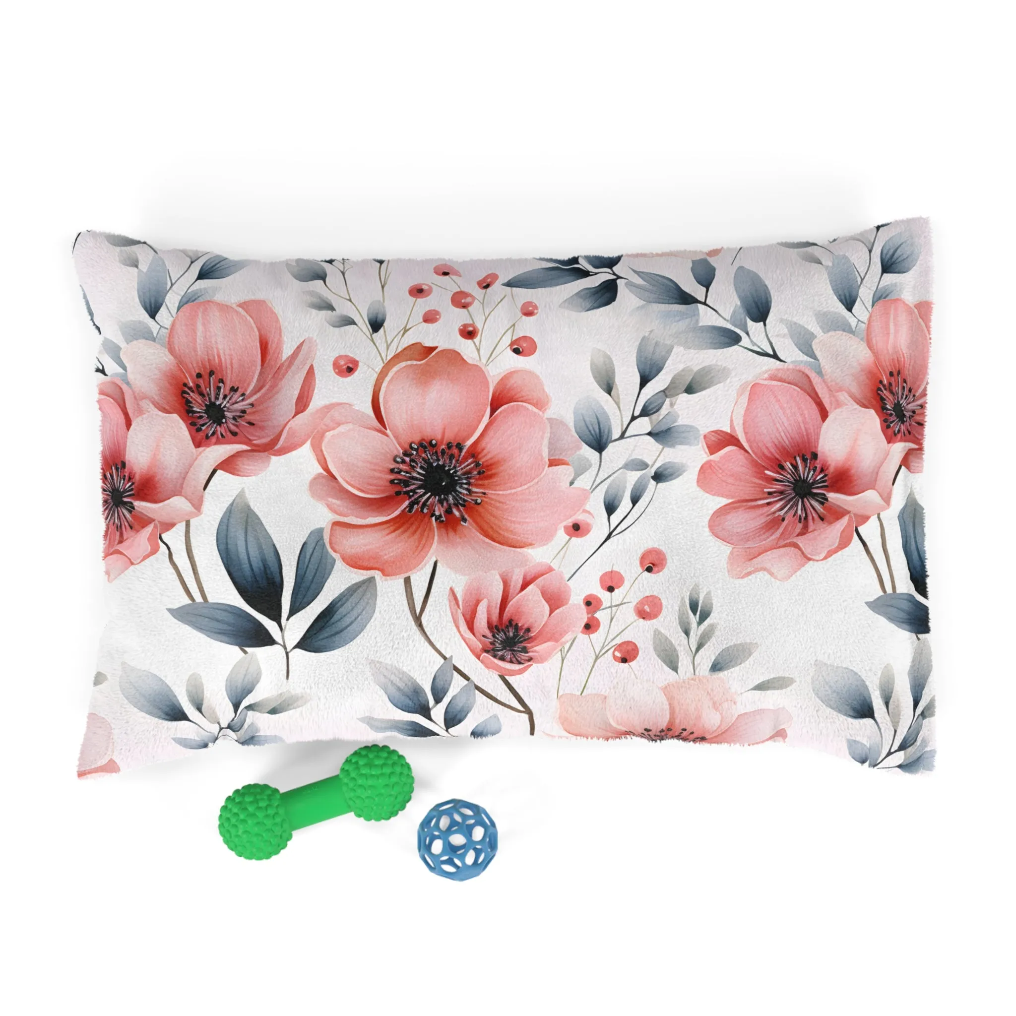 Luxury Pet Bed, feather soft fleece Floral Poppies