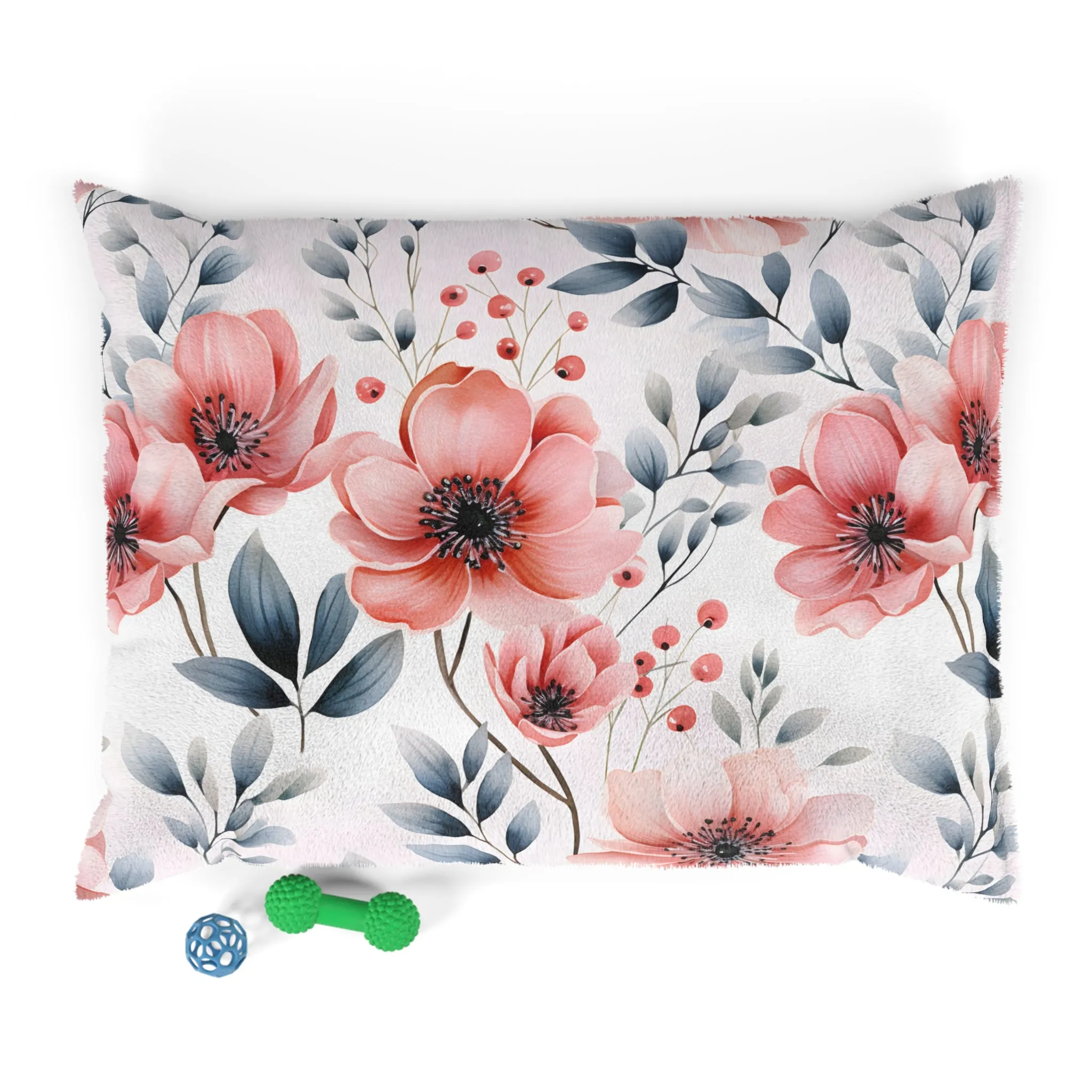 Luxury Pet Bed, feather soft fleece Floral Poppies