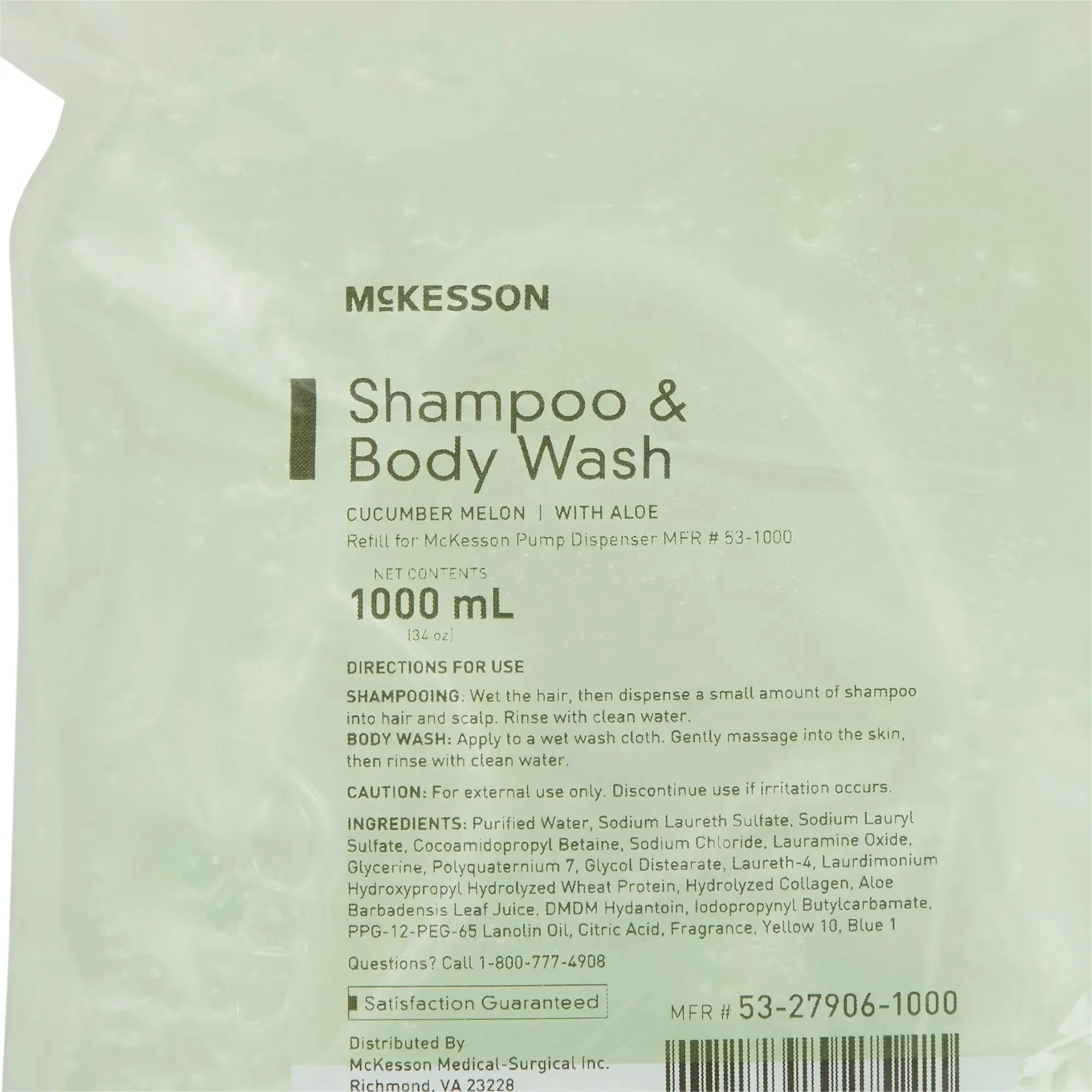 McKesson Shampoo and Body Wash Dispenser Refill Bag 1000 mL, Cucumber Melon