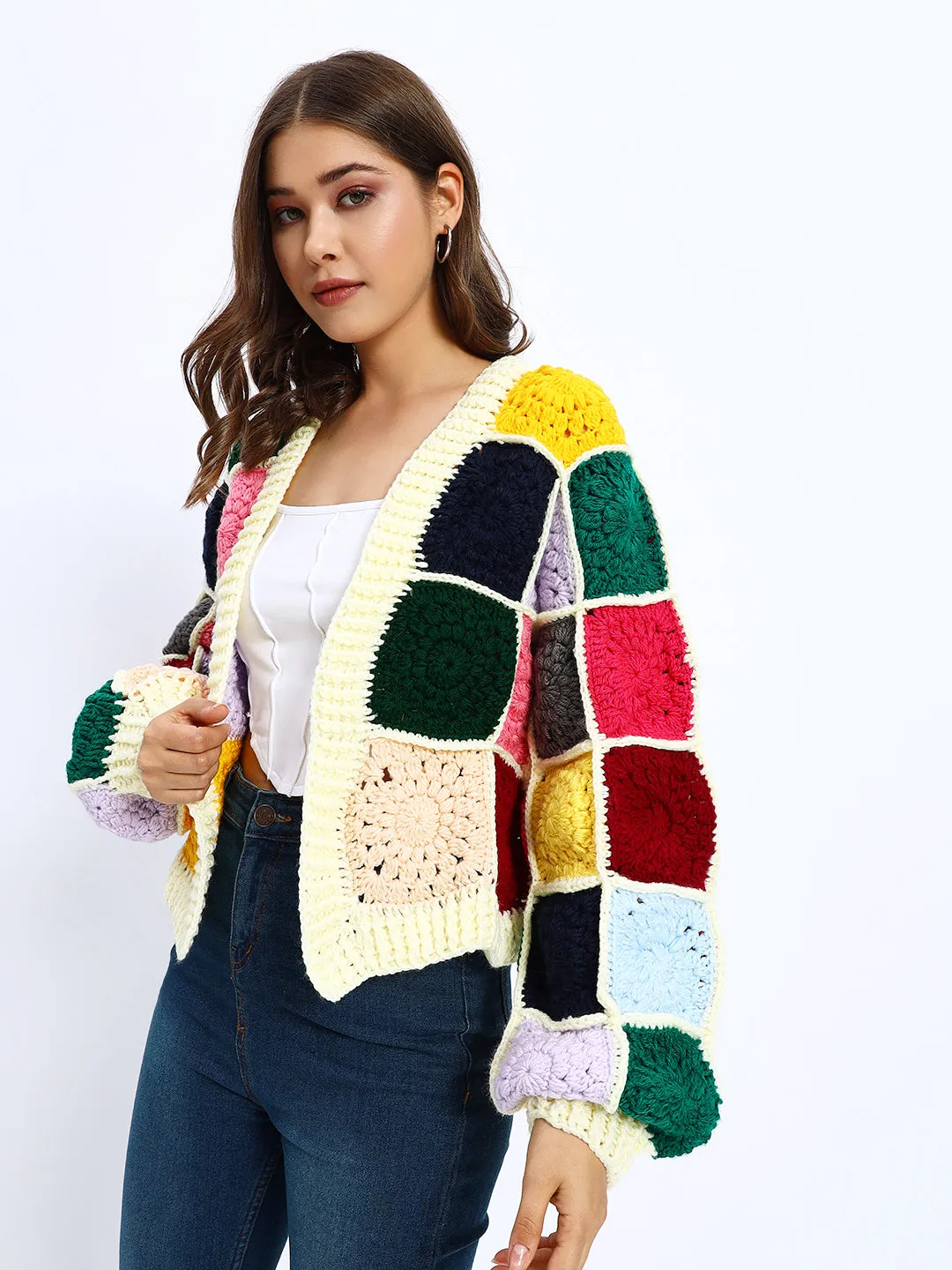 Multicoloured Patch Cardigan