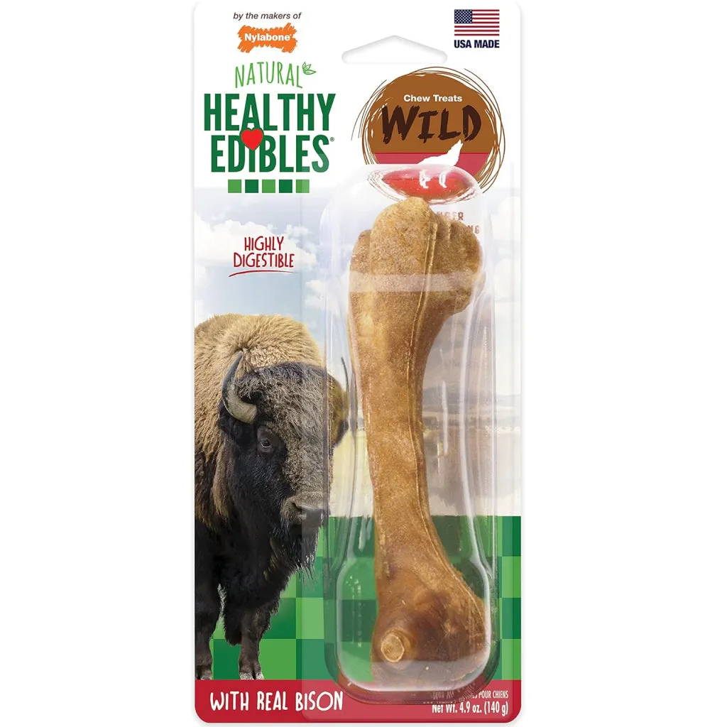 Nylabone Healthy Edibles WILD Natural Long-Lasting Bison Flavor Bone Chew Treats for Dogs