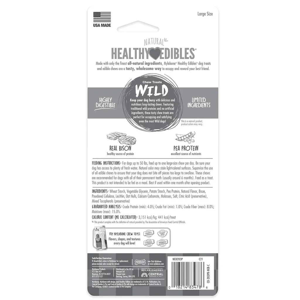 Nylabone Healthy Edibles WILD Natural Long-Lasting Bison Flavor Bone Chew Treats for Dogs